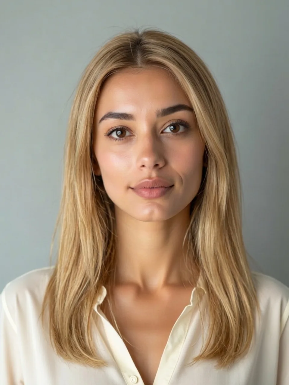Blonde hair on a South Asian woman, length unchanged.