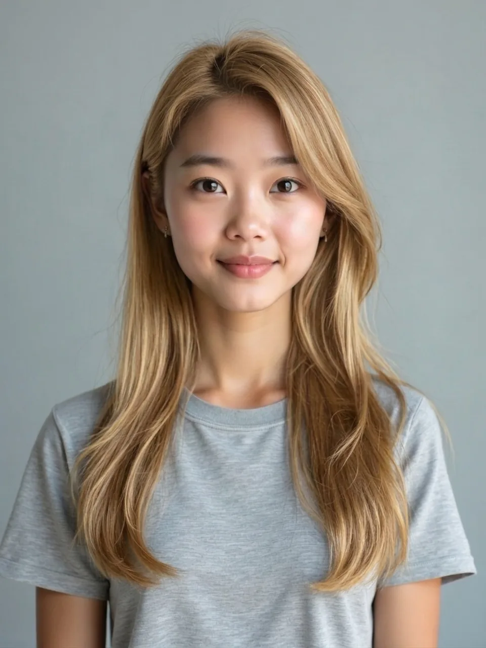 After: the same woman with blonde hair, length unchanged.
