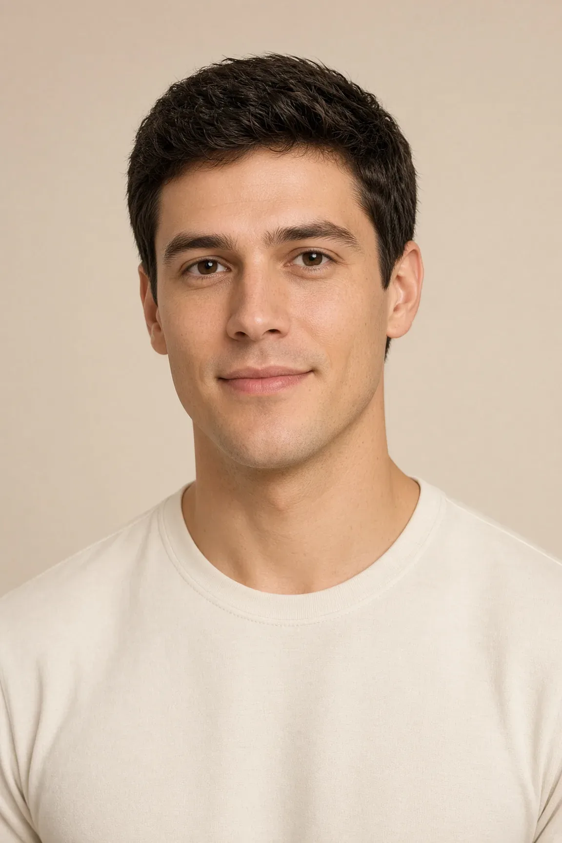 Before: a man with short brown hair and a clean jaw.