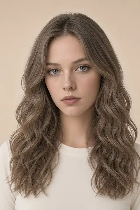 Loose ash-brown curls.